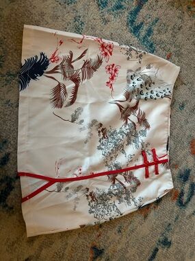 SHEIN White Floral Print Mini Skirt with Red Trim